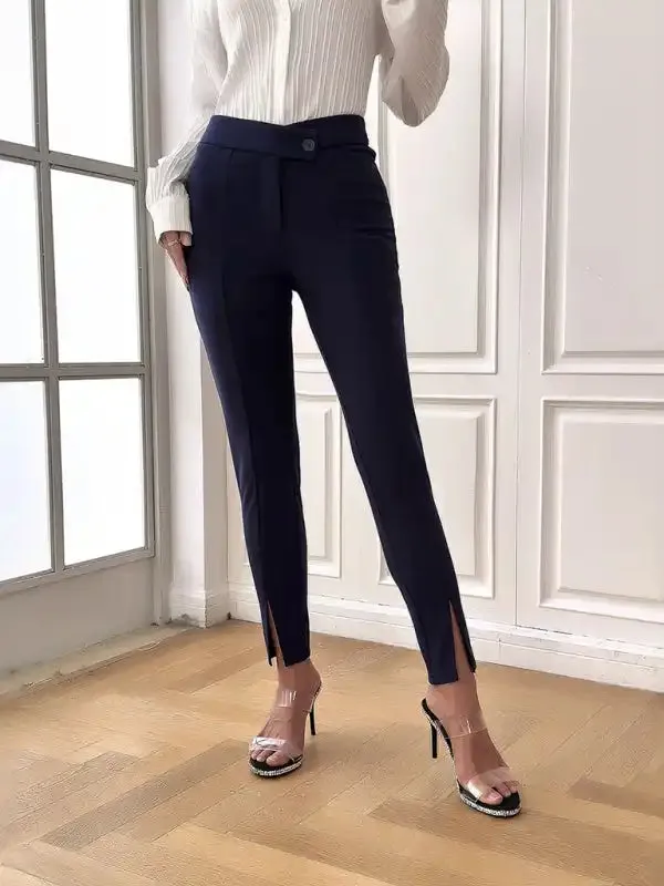 Women’s new temperament commuting slim fit front slit suit trousers