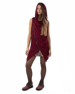 Xotiko Asymmetric Boho Sleeveless Cardigan Wine Red