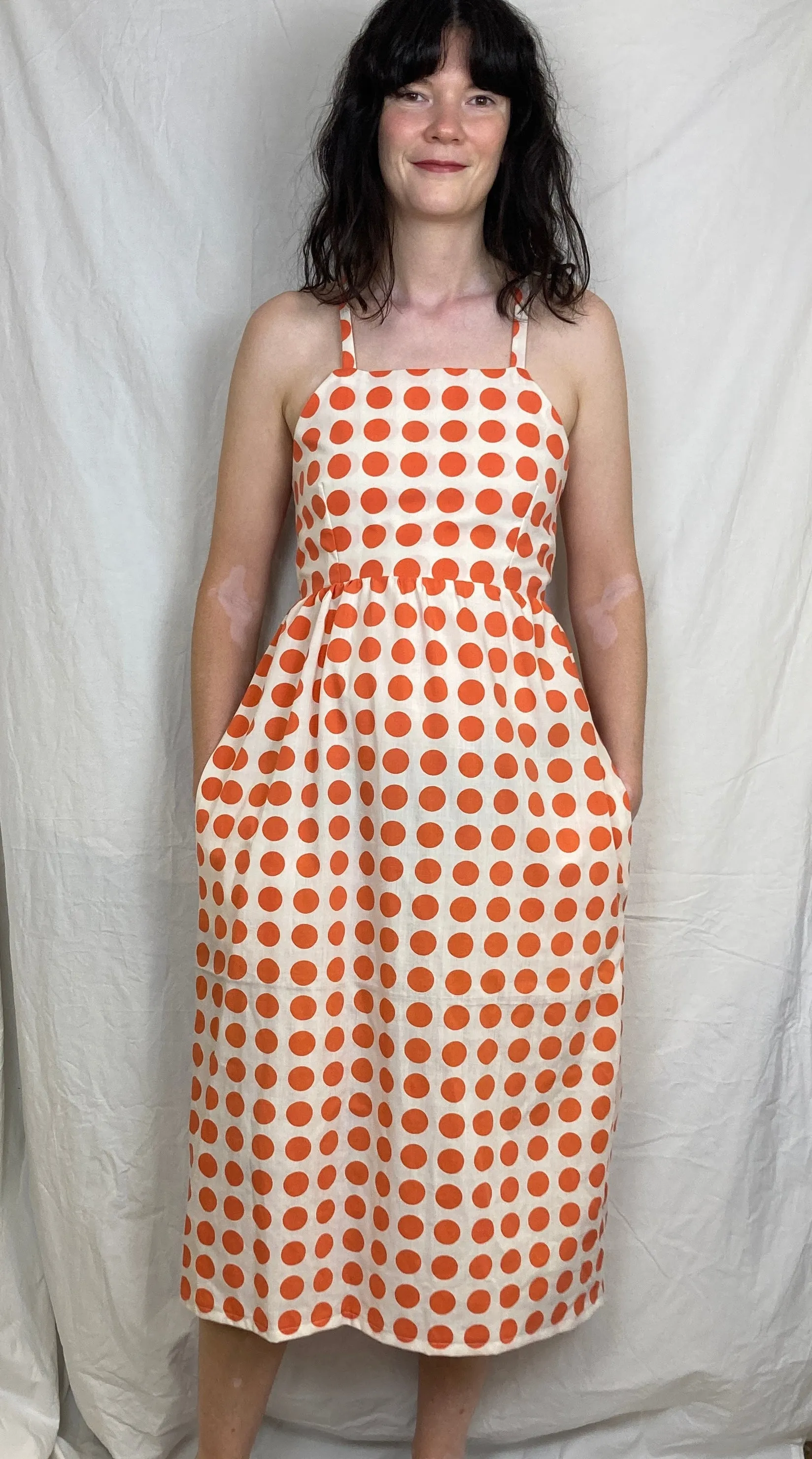 Zarah Handmade Cross Back Orange Polka Dot Midi Dress - Up To Size 12