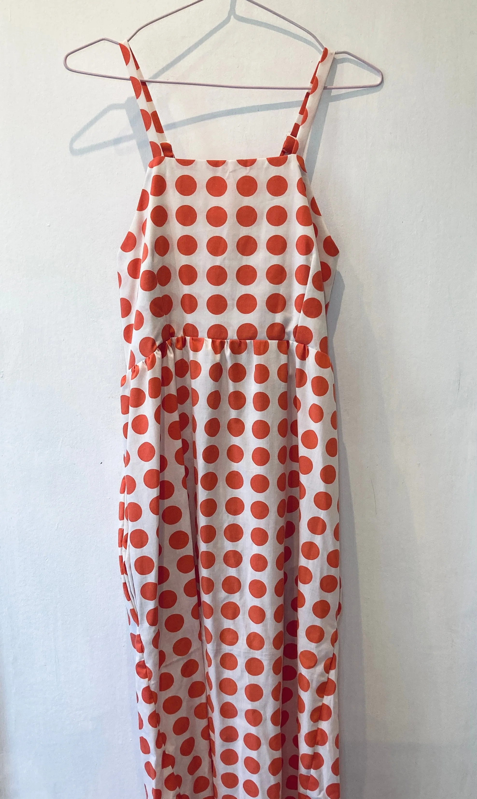 Zarah Handmade Cross Back Orange Polka Dot Midi Dress - Up To Size 12