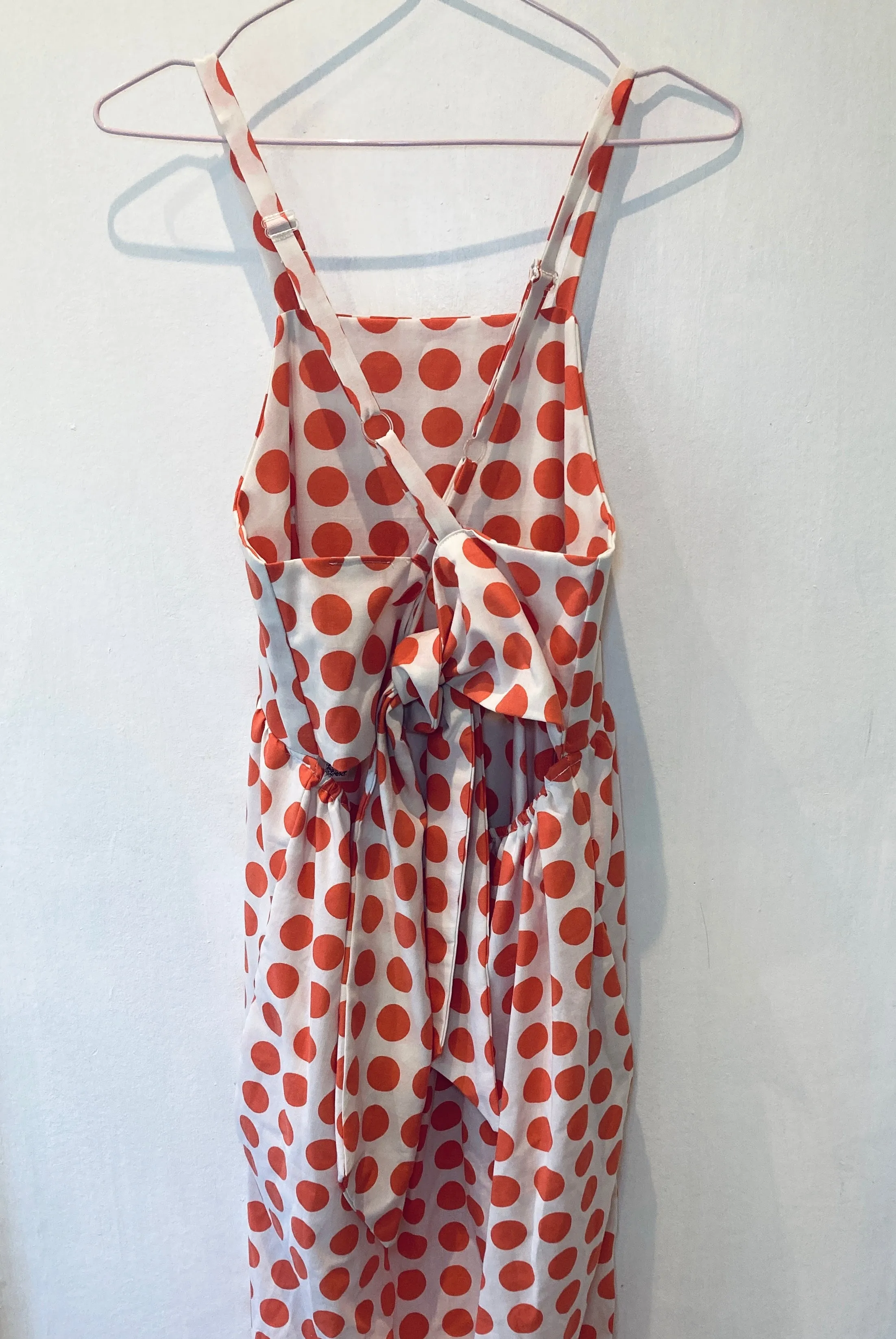 Zarah Handmade Cross Back Orange Polka Dot Midi Dress - Up To Size 12