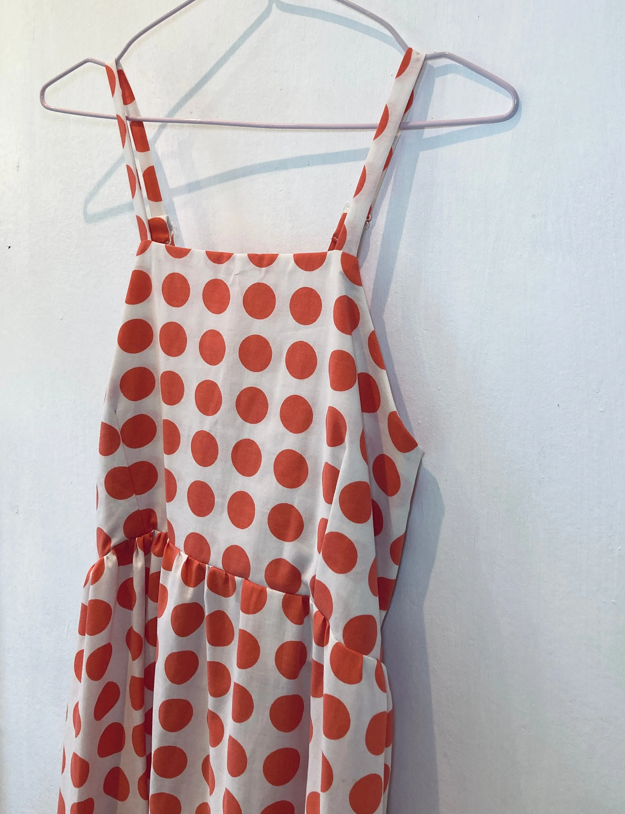 Zarah Handmade Cross Back Orange Polka Dot Midi Dress - Up To Size 12